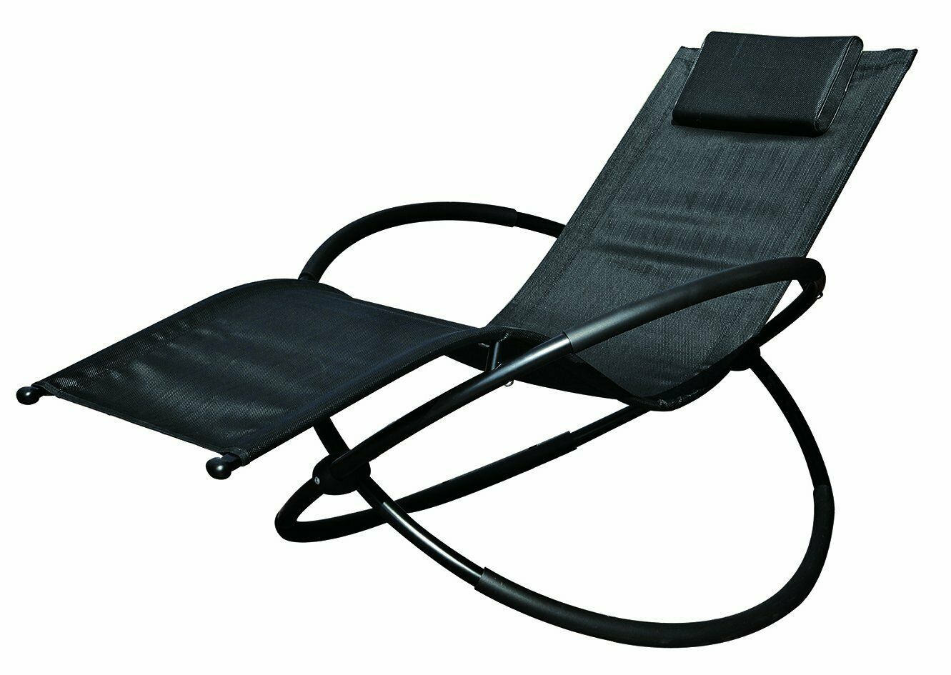 Schallen Garden & Outdoor Breathable Heavy Duty Steel Rocker Rocking Folding Lounger Chair with Pillow - Black