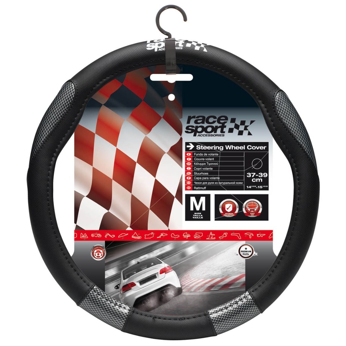 Race Sport Soft Grip Car Steering Wheel Cover - Black & Grey Carbon