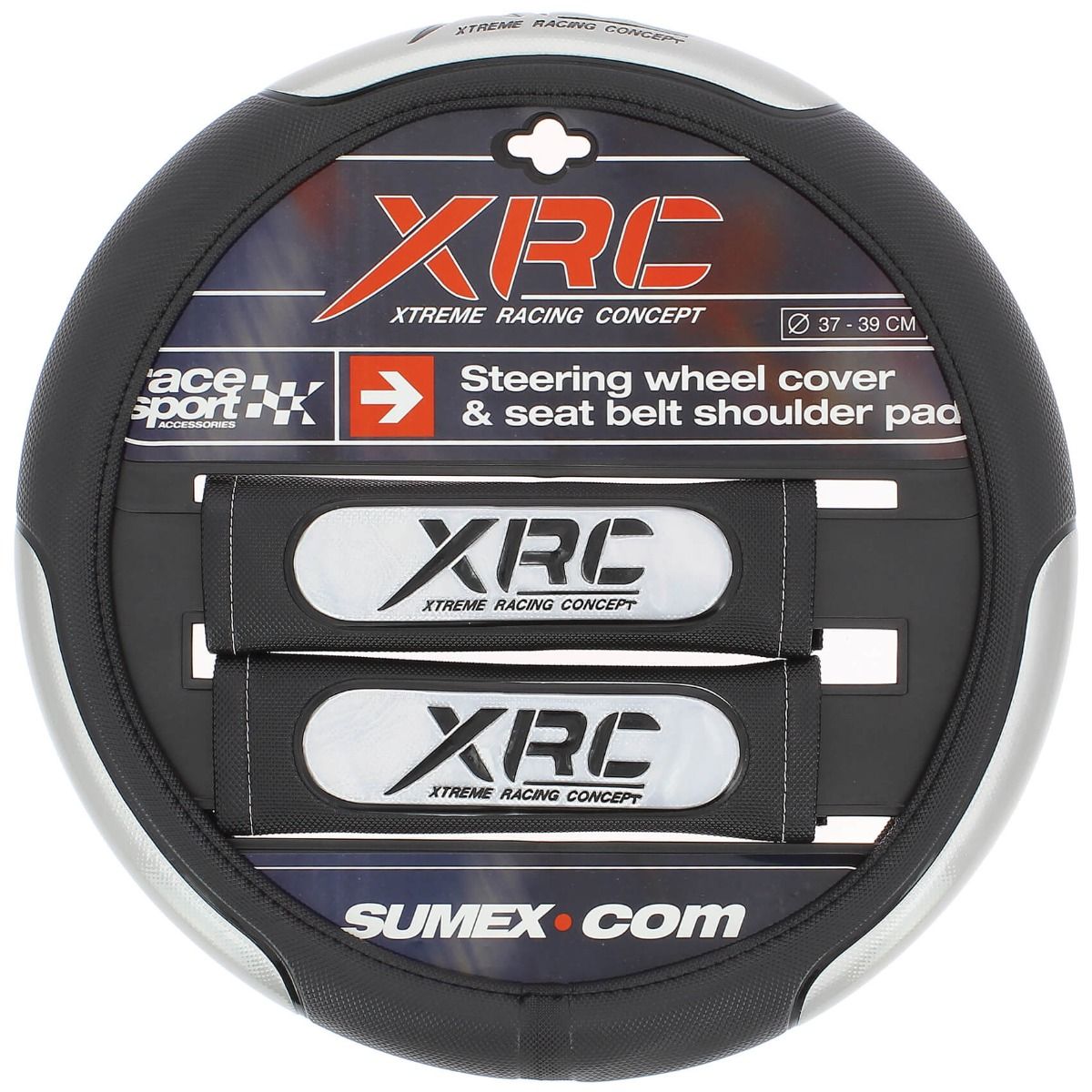 Xtreme Race Sport Concept Steering Wheel Cover & Seat Belt Shoulder Pads - Black & Silver