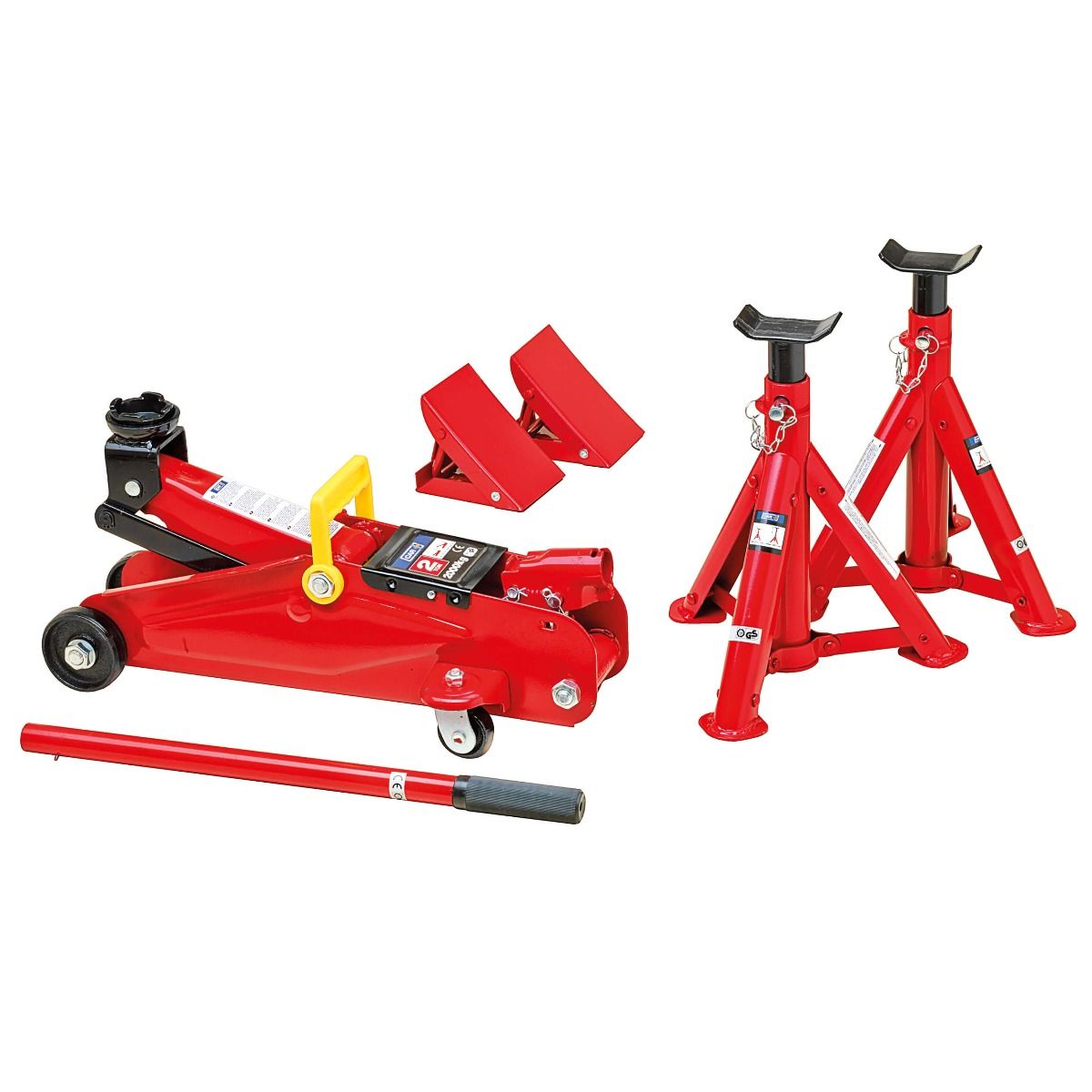 2 Tonne Hydraulic Trolley Jack with Axel Stand and Wheel Chock Car Lifting Kit