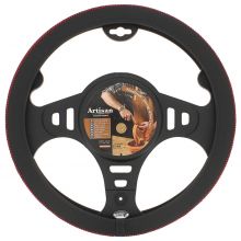 Italian Hand Made ARTISAN Soft Leather Car Steering Wheel Cover - Black & Red Thread