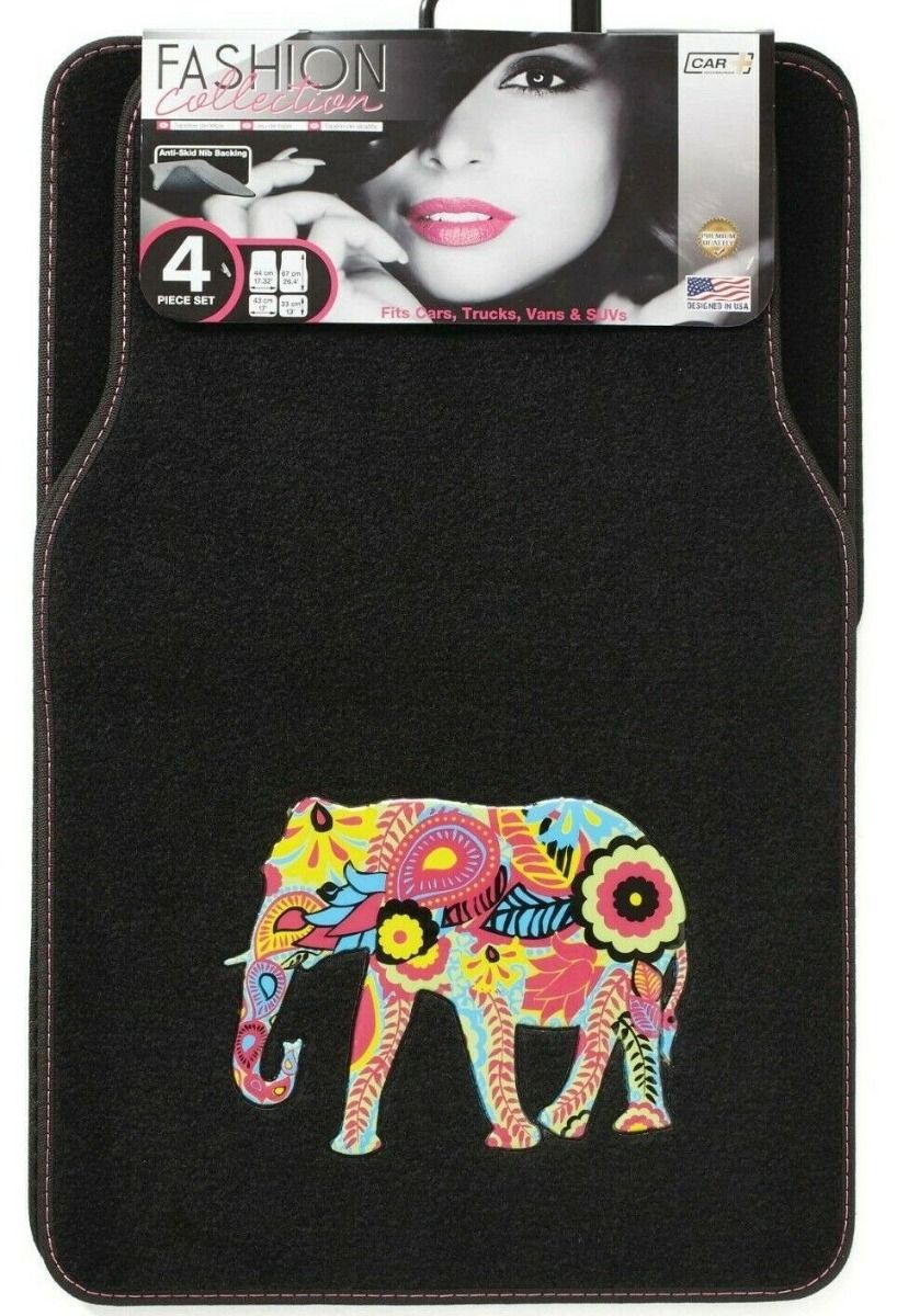 Universal Velour Carpet Car Floor Mats - Indian Elephant