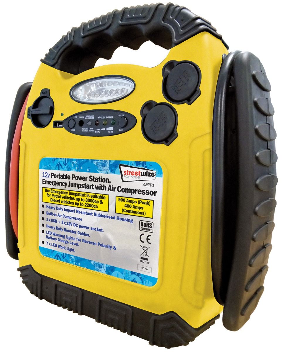 Streetwize 900A 12V Portable Power Pack Emergency Jumpstart with Air Compressor