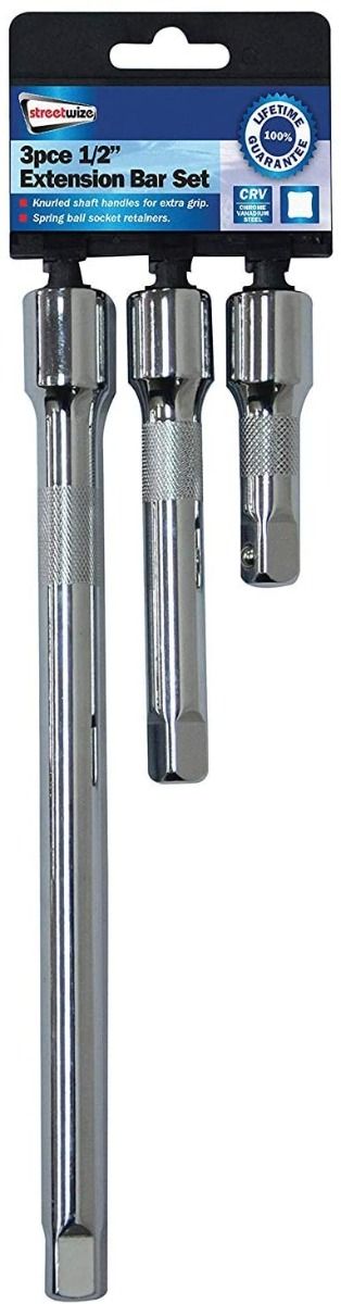 Streetwize 3 Piece Socket Wrench Extension Bar Set