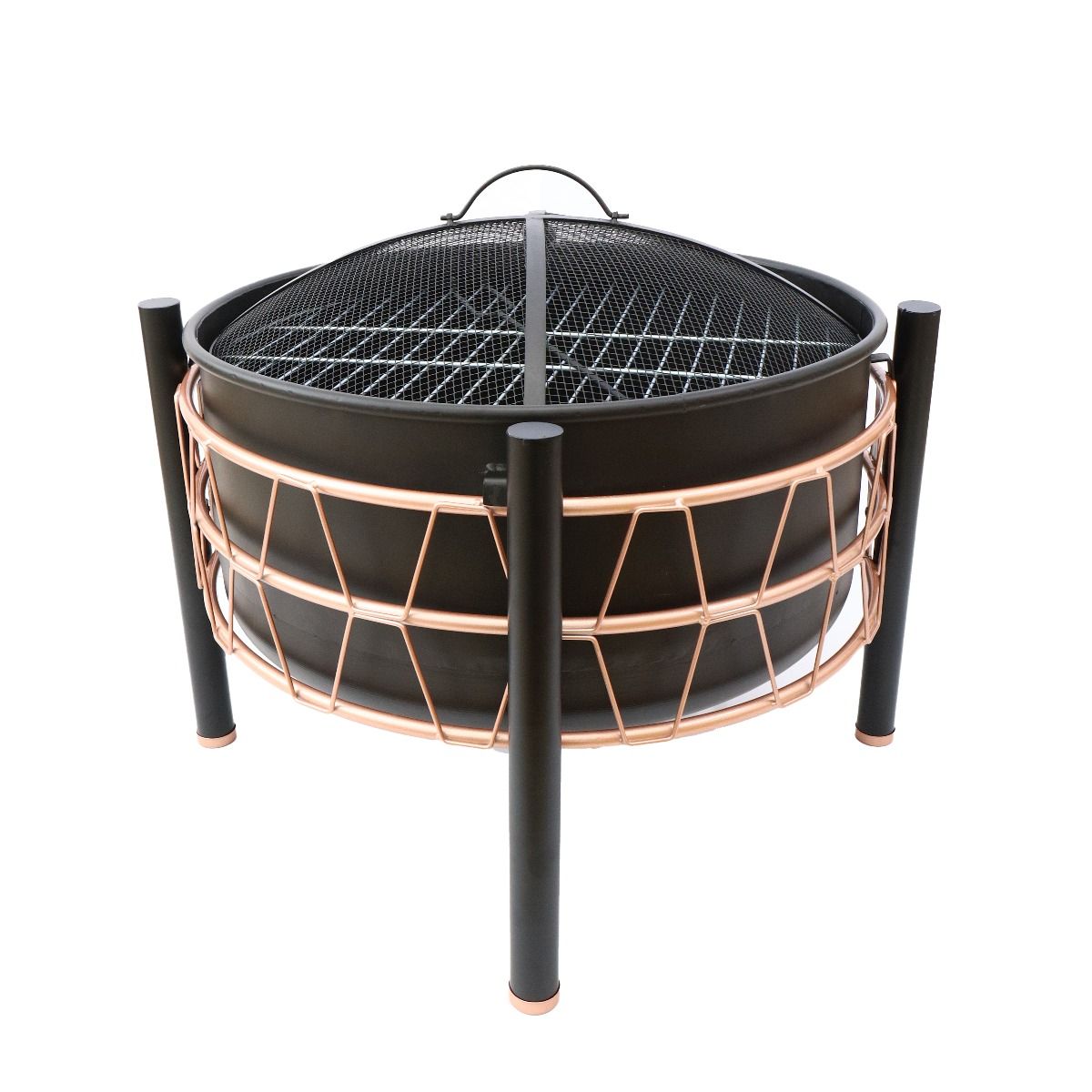 Schallen Garden Outdoor Black Copper Large Bowl Fire Pit with Cooking BBQ Grill