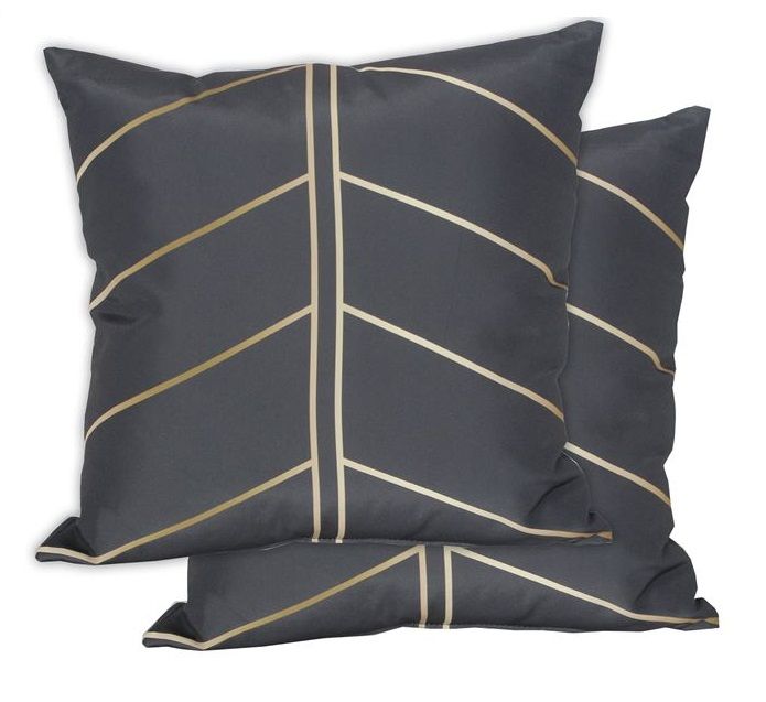 Gardenwize Indoor / Outdoor Garden Black & Gold Palm Scatter Cushions - PAIR