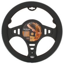 ARTISAN Soft Leather Car Steering Wheel Cover - Black and White Thread