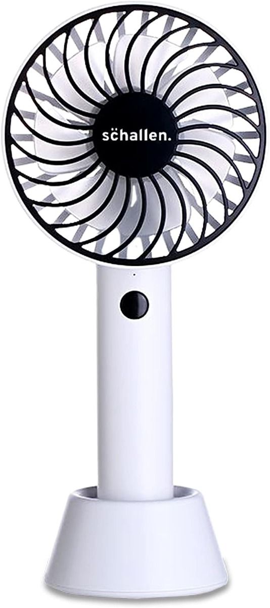 Schallen Mini Portable Travel Hand Held Fan Battery Powered USB Rechargeable Lightweight Handheld Electric Charging Fan (White/Black)